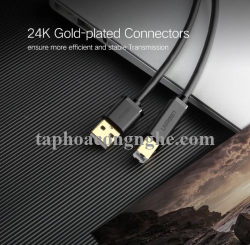 Ugreen 10351 3M màu Đen Cáp USB 2.0 sang USB B máy in đầu mạ vàng US135 30010351